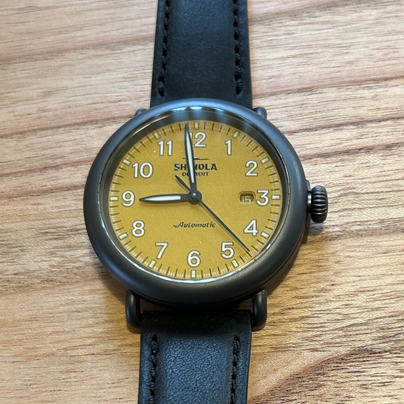 Shinola Runwell Automatic Watch with 45mm Yellow Face Dark